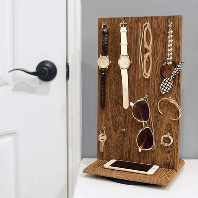Funzione di risparmio di spazio 9 W x 7.5 D x 16.5 H Stand per gioielli in legno con 32 ganci