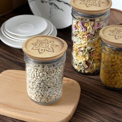 Contenitori di vetro ad alto borosilicato 6Pcs con coperchio in legno e coperchio in bambù