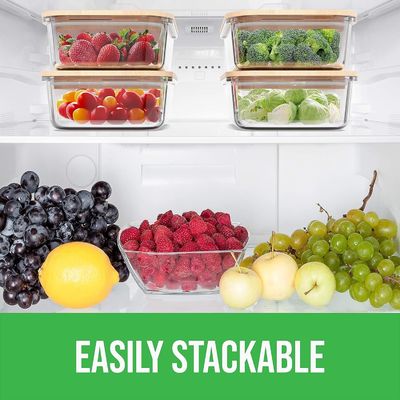 Contenitori di 4 pacchetti di vetro per la conservazione degli alimenti con coperchi in bambù