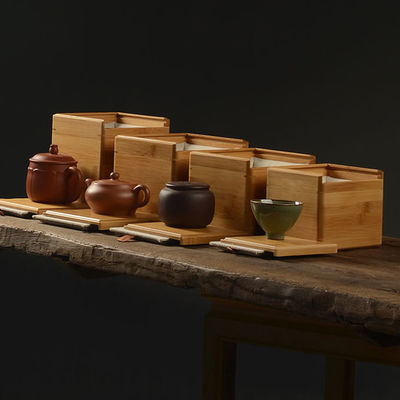 Organizzatore di sacchetti da tè a più compartimenti Scatola di legno con struttura in bambù e poliestere