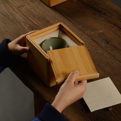 Organizzatore di sacchetti da tè a più compartimenti Scatola di legno con struttura in bambù e poliestere