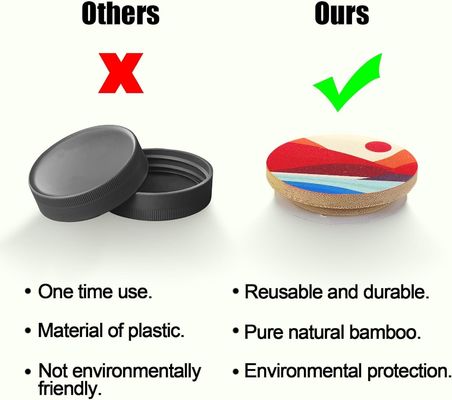 8 Anelli di sigillamento in silicone con disegni colorati di boho e coperchi di bambù