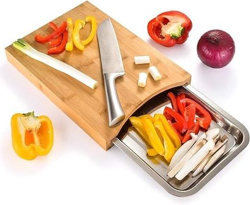 Elegante tavolo da taglio in bambù con vassoi e cassetto a scorrere da 13,4 x 9,4 x 1,6 pollici