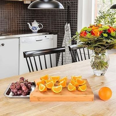 Elegante tavolo da taglio in bambù con vassoi e cassetto a scorrere da 13,4 x 9,4 x 1,6 pollici