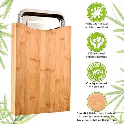 Elegante tavolo da taglio in bambù con vassoi e cassetto a scorrere da 13,4 x 9,4 x 1,6 pollici