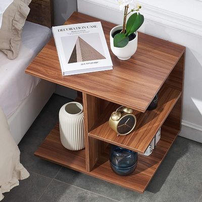 Arredamento per la camera da letto Tavolo da notte moderno in legno di noce con ruote a rotelle e scaffale aperto