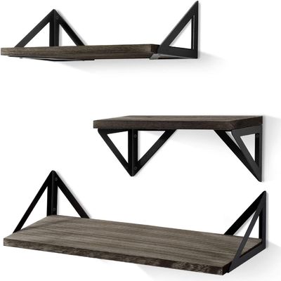 Ripiani da parete in legno in metallo nero di design moderno Ripiano galleggiante in legno per bagno