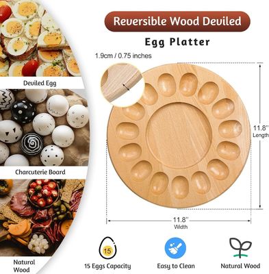OEM 15 fori Reversibile In legno Devilied Egg Platter Tavolo di caramelle Tavolo di uova spesse Contenitori di uova di pollo