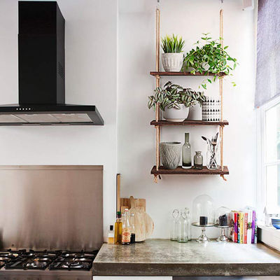 Cucina in grande quantità vantaggio appesa personalizzato ripiano murario in legno massello rustico