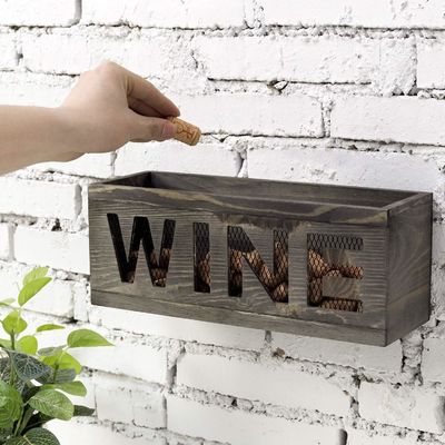 Salvare lo spazio muro montato Vintage Grigio Legno climatizzato Open Top Cork Holder scatola di legno con mesh metallo