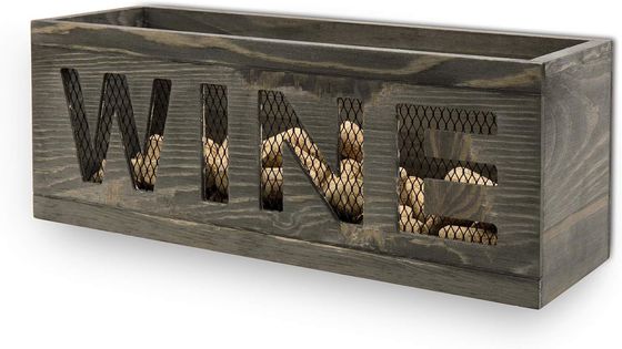 Salvare lo spazio muro montato Vintage Grigio Legno climatizzato Open Top Cork Holder scatola di legno con mesh metallo