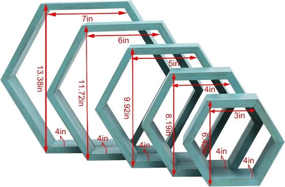 In legno Farmhouse Storage Honeycomb Wall Shelf Set montato a parete 5 Shelves galleggianti esagonali