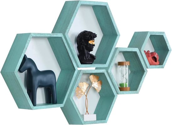 In legno Farmhouse Storage Honeycomb Wall Shelf Set montato a parete 5 Shelves galleggianti esagonali