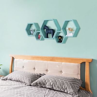 In legno Farmhouse Storage Honeycomb Wall Shelf Set montato a parete 5 Shelves galleggianti esagonali
