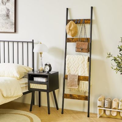 202405 Scale per coperte da bagno, porta metallo inclinato a parete con ganci e stampa bruciato