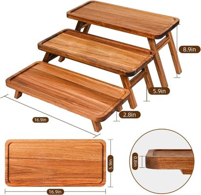 3 Tier Legno Cupcake Torre di visualizzazione Stand Acacia Legno pieghevole Serving Tray per parte