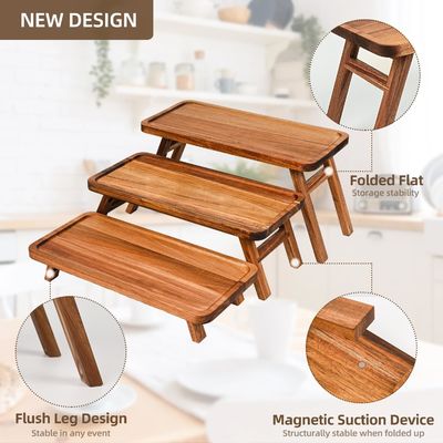 3 Tier Legno Cupcake Torre di visualizzazione Stand Acacia Legno pieghevole Serving Tray per parte
