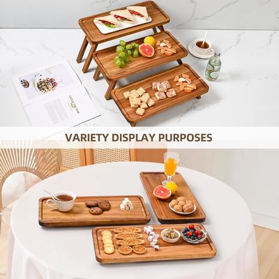 3 Tier Legno Cupcake Torre di visualizzazione Stand Acacia Legno pieghevole Serving Tray per parte