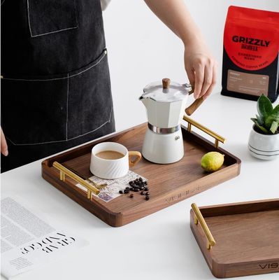 Manicotti rustici in ottone tavolino da caffè in legno di noce vassoio per dessert torte tazze da tè fatti a mano