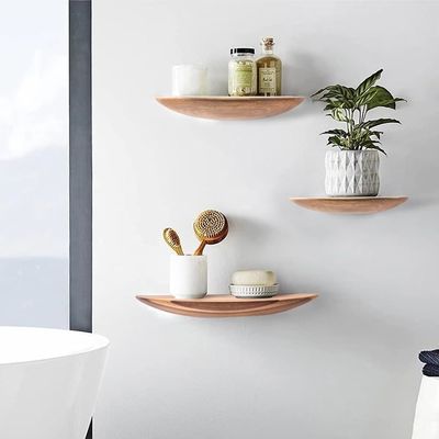 Dimensioni personalizzate Colore Semi-Cerchio in forma di set di 3 14 pollici di legno di acacia scaffali galleggianti