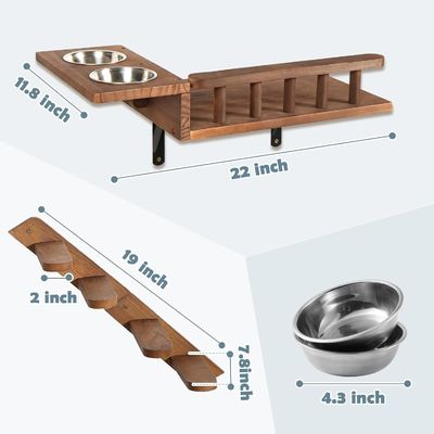 Dite addio al pavimento disordinato ripiano per gatti montato a parete con scala e 2 ciotole
