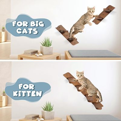 Dite addio al pavimento disordinato ripiano per gatti montato a parete con scala e 2 ciotole