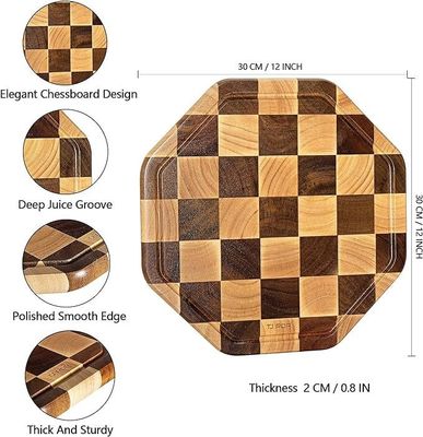 Tavola di servizio a taglio in legno di acacia a 12X12X0.8 pollici a ottagono con scanalatura di succo