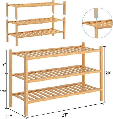Scaffalatura in bambù multifunzione a tre livelli per stoccaggio personalizzabile non pieghevole