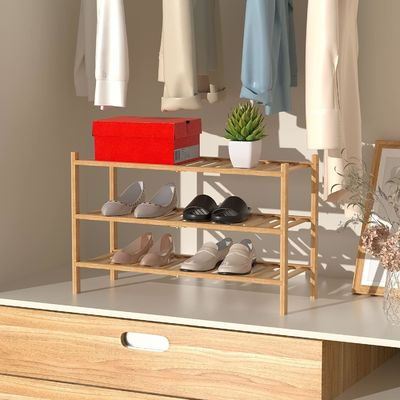 Scaffalatura in bambù multifunzione a tre livelli per stoccaggio personalizzabile non pieghevole