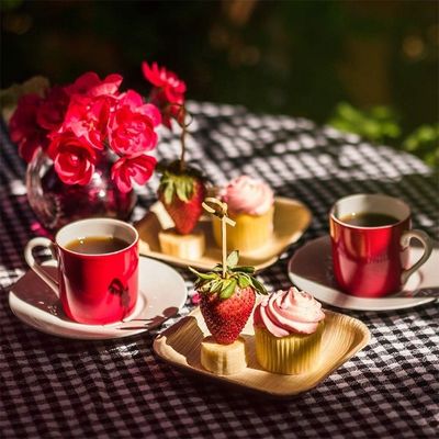 Romantic Square Biodegradable Areca Palm Leaf Plate in legno di bambù per festa usa e getta