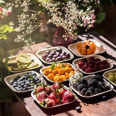 Romantic Square Biodegradable Areca Palm Leaf Plate in legno di bambù per festa usa e getta