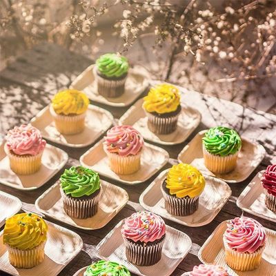 Romantic Square Biodegradable Areca Palm Leaf Plate in legno di bambù per festa usa e getta