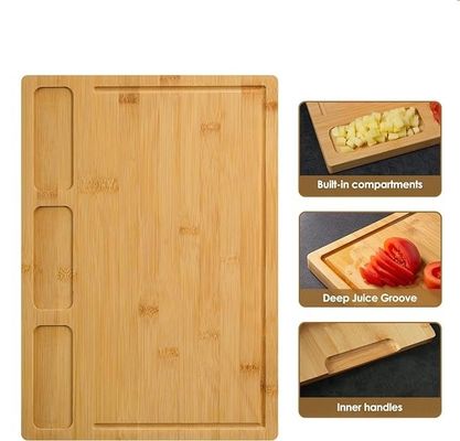 Popolare servizio personalizzato Tavole da taglio in bambù per cucina Set di 3 con scanalatura di succo