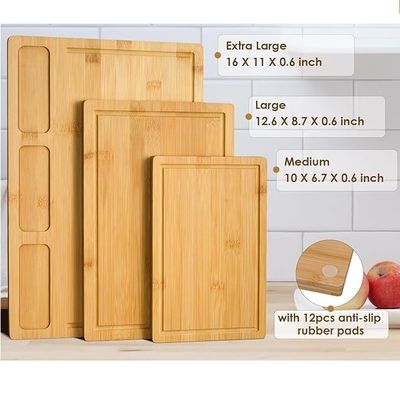 Popolare servizio personalizzato Tavole da taglio in bambù per cucina Set di 3 con scanalatura di succo