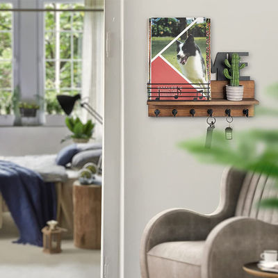 Logo personalizzato Organizzatore di posta rustico in legno con ganci a chiavi e scaffale per la posta