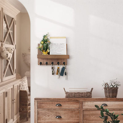 Tenitore chiavi in legno con 4 ganci per chiavi e scaffale galleggiante montato a parete