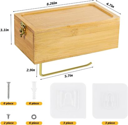 Porta carta igienica a muro in bambù per scrivania o per sport con scatola per il deposito di tessuti bagnati