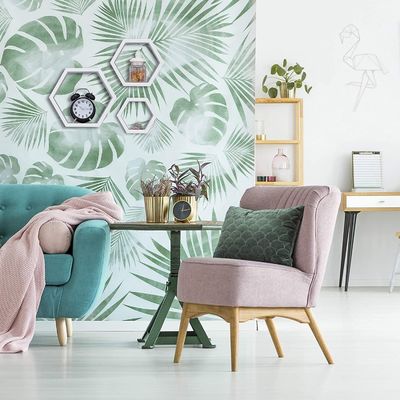 Scaffale a parete esagonale in legno intagliato per organizzazione decorativa di case rurali rustiche