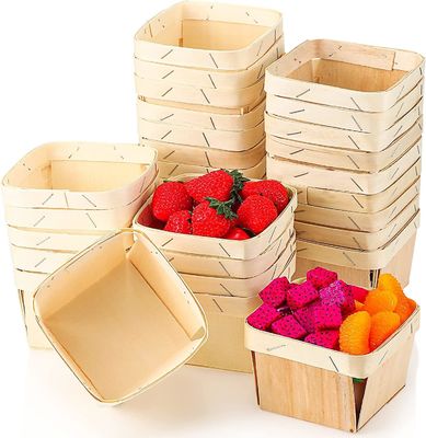 Cestini di bacche di legno ventilati a 5,75 pollici quadrati stampati su vetrina per raccogliere frutta