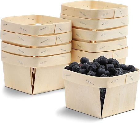 Cestini di bacche di legno ventilati a 5,75 pollici quadrati stampati su vetrina per raccogliere frutta