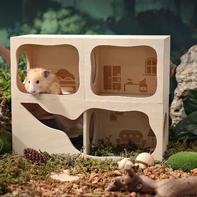 Casa di legno traspirante per piccoli animali Camera personalizzabile per nascondersi ed esplorare