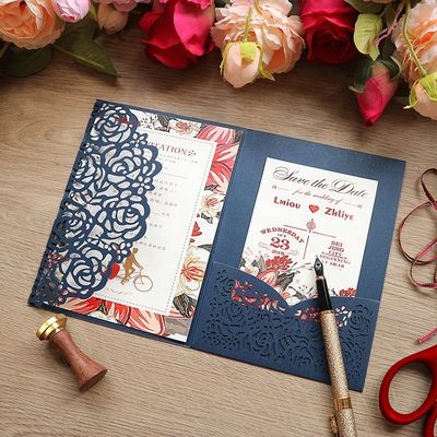 Europe Laser Cut Hollow Rose Pocket Inviti al matrimonio con buste e biglietti di ricezione