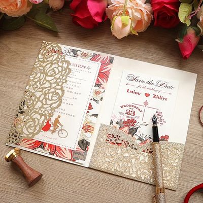 Europe Laser Cut Hollow Rose Pocket Inviti al matrimonio con buste e biglietti di ricezione