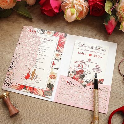 Europe Laser Cut Hollow Rose Pocket Inviti al matrimonio con buste e biglietti di ricezione