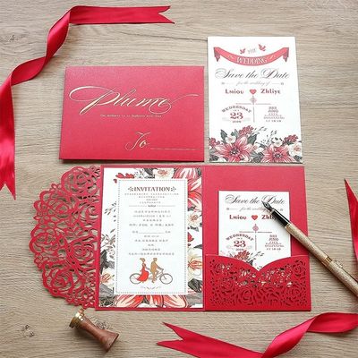 Europe Laser Cut Hollow Rose Pocket Inviti al matrimonio con buste e biglietti di ricezione