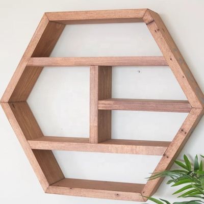 NO Ripiano di ripostiglio in legno massello vintage a più strati ripiegato con design rustico esagonale