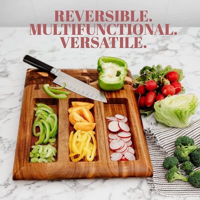 Tavola da taglio di legno ecologica con scanalatura integrata e contenitori rimovibili