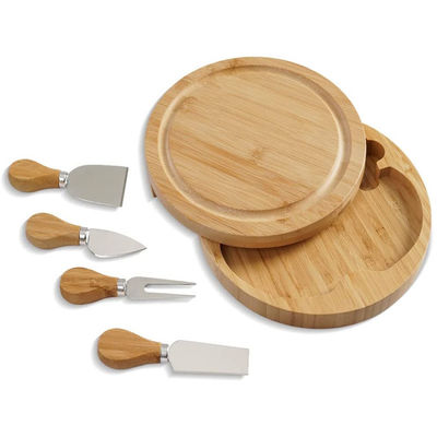 Tabella di formaggio di bambù con logo personalizzato e 4 coltelli da taglio in acciaio inossidabile di dimensioni personalizzate