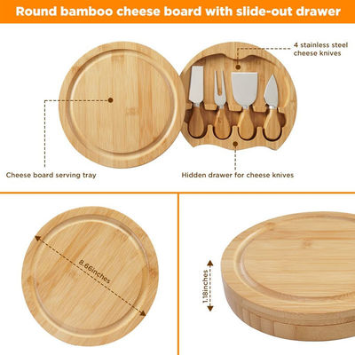 Tabella di formaggio di bambù con logo personalizzato e 4 coltelli da taglio in acciaio inossidabile di dimensioni personalizzate
