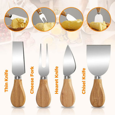 Tabella di formaggio di bambù con logo personalizzato e 4 coltelli da taglio in acciaio inossidabile di dimensioni personalizzate